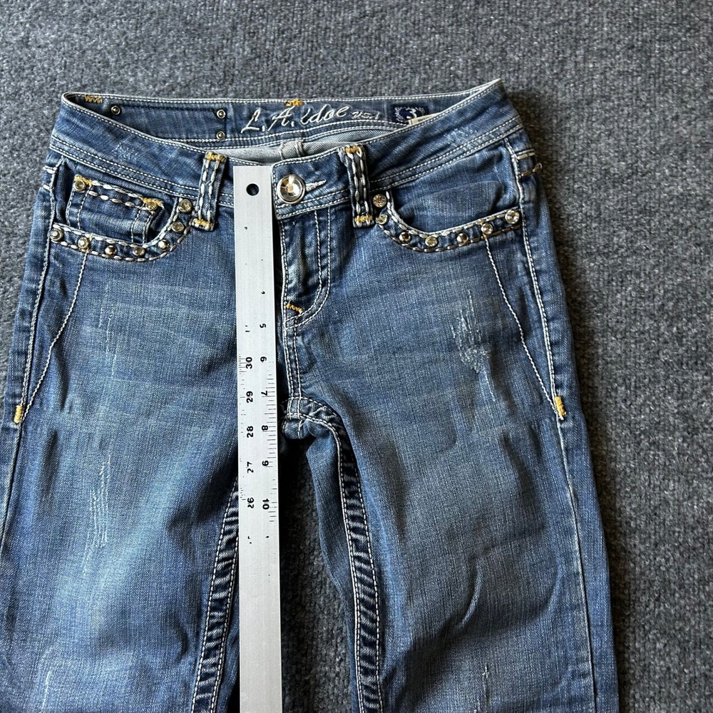 L.A. Idol Jeans Womens Size 3 Blue Rhinestone Embellished Slim Fit Distressed - Picture 7 of 10
